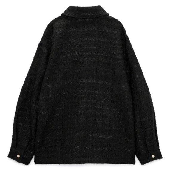 ZARA Black Boucle Tweed Overshirt Shacket Jacket Oversized Sz XS NEW w Tags - Picture 5 of 6